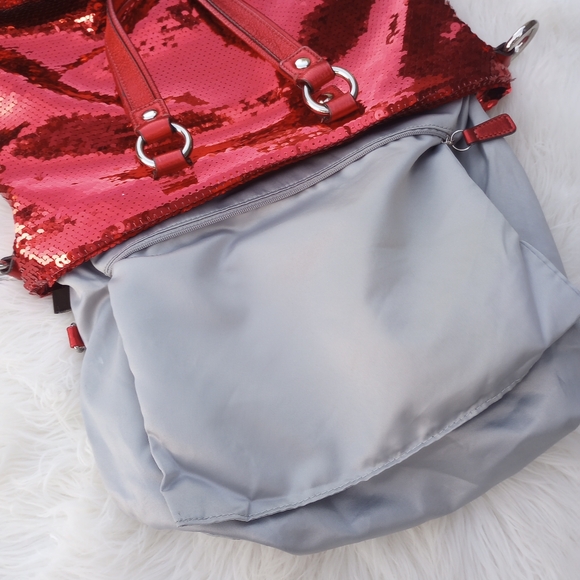 Coach Red Sequin Poppy Spotlight Tote Shoulder Bag - Picture 15 of 16